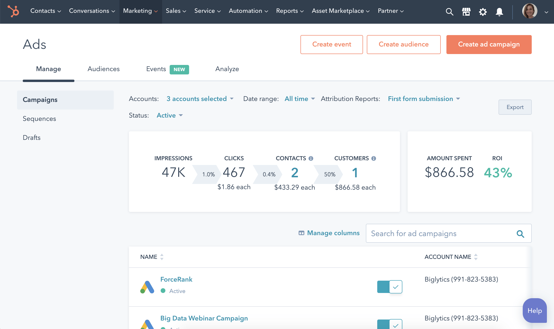 ad performance metrics for hubspot now available