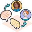 chat bubbles with two cartoon heads