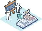 cartoon people teaching with a book