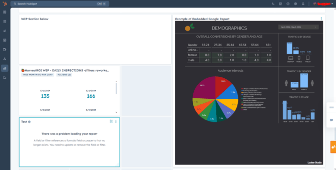 HubSpot looker studio embed reports on dashboard