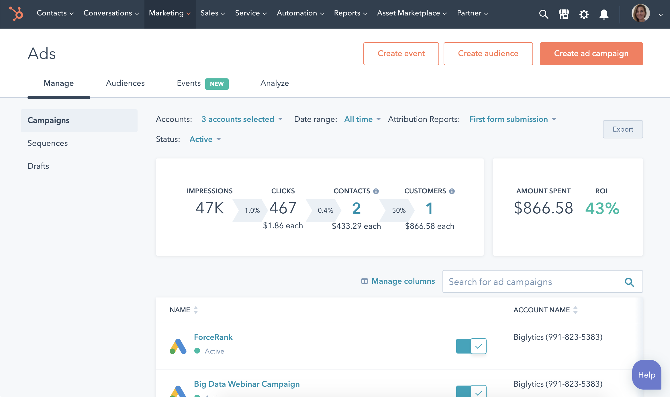 ad performance metrics for hubspot now available